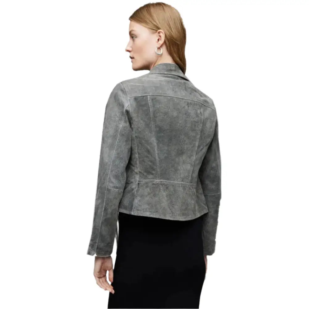 Gray Suede Leather Biker Jacket for Women - Riders Republic UK