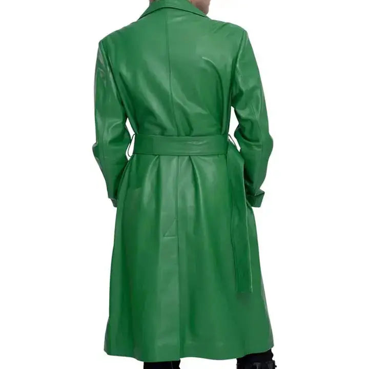 Green Lambskin Leather Trench Coat Women - Riders Republic UK