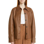 Women’s Hazelnut Brown Leather Shirt Jacket - Riders Republic UK