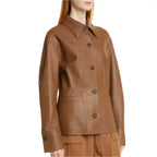Women’s Hazelnut Brown Leather Shirt Jacket - Riders Republic UK