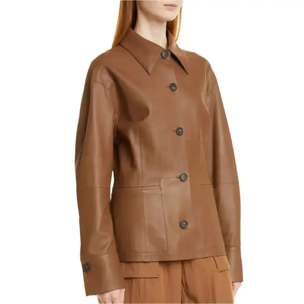 Women’s Hazelnut Brown Leather Shirt Jacket - Riders Republic UK