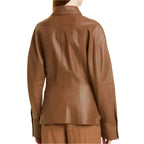 Women’s Hazelnut Brown Leather Shirt Jacket - Riders Republic UK