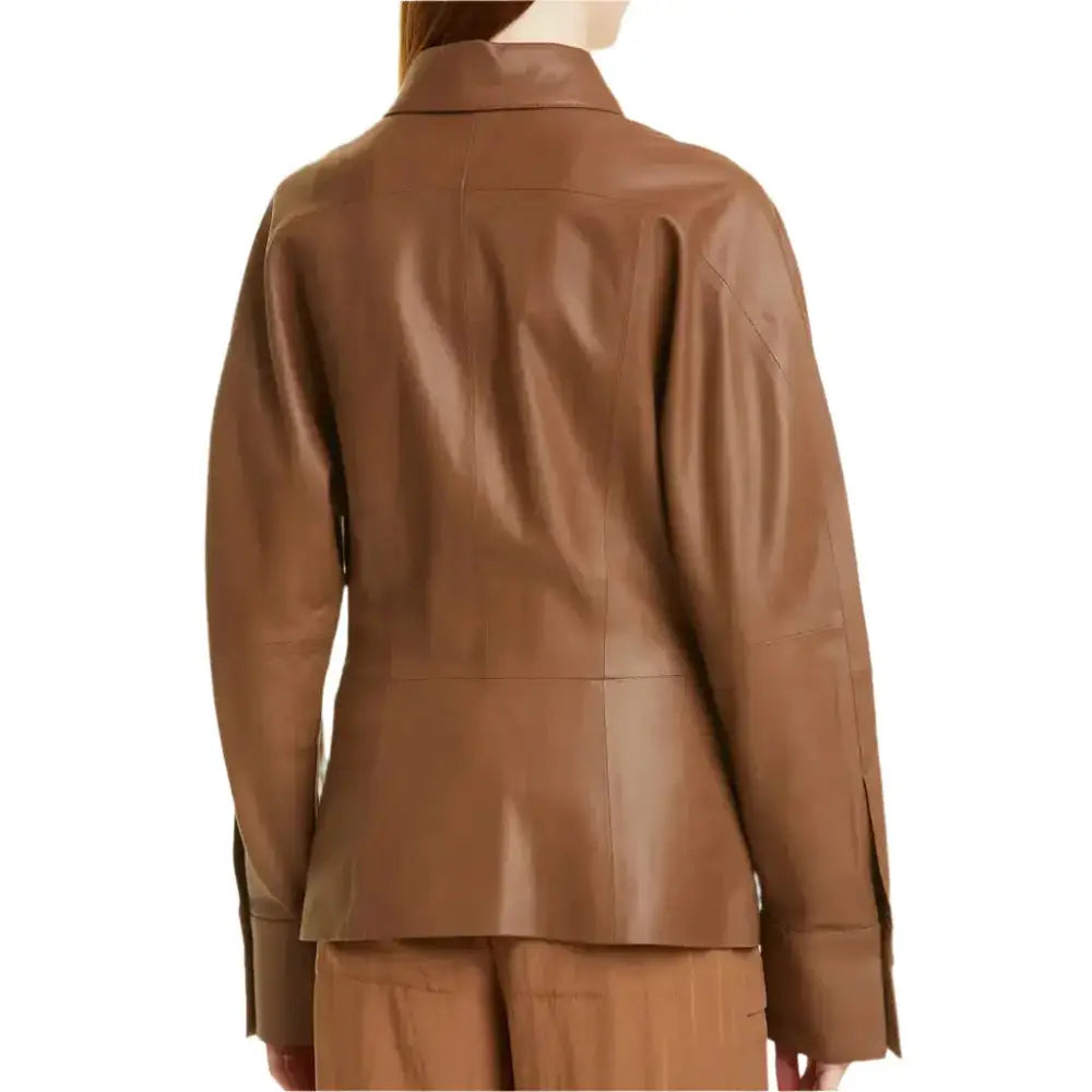 Women’s Hazelnut Brown Leather Shirt Jacket - Riders Republic UK