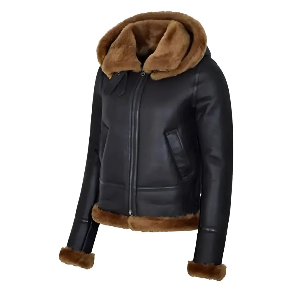 Women’s Black Sherpa Leather Aviator Jacket - Riders Republic UK
