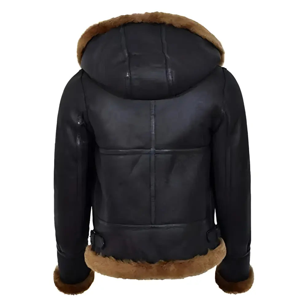 Women’s Black Sherpa Leather Aviator Jacket - Riders Republic UK
