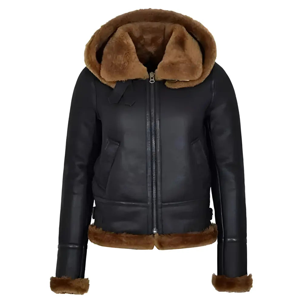 Women’s Black Sherpa Leather Aviator Jacket - Riders Republic UK
