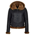 Women’s Black Sherpa Leather Aviator Jacket - Riders Republic UK