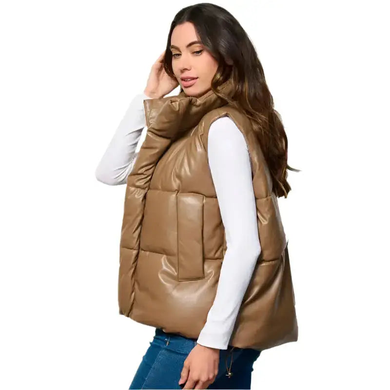 Womens Khaki Puffer Vest - Riders Republic UK