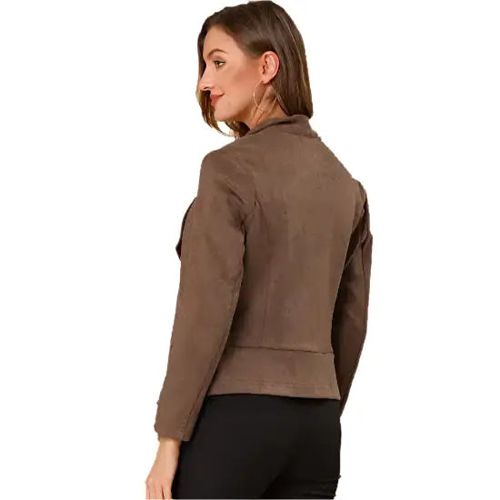 Light Brown Suede Lapel Jacket for Women - Riders Republic UK