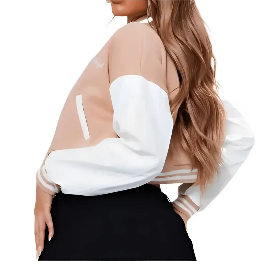 Womens Light Pink Varsity Leather Bomber Jacket - Riders Republic UK