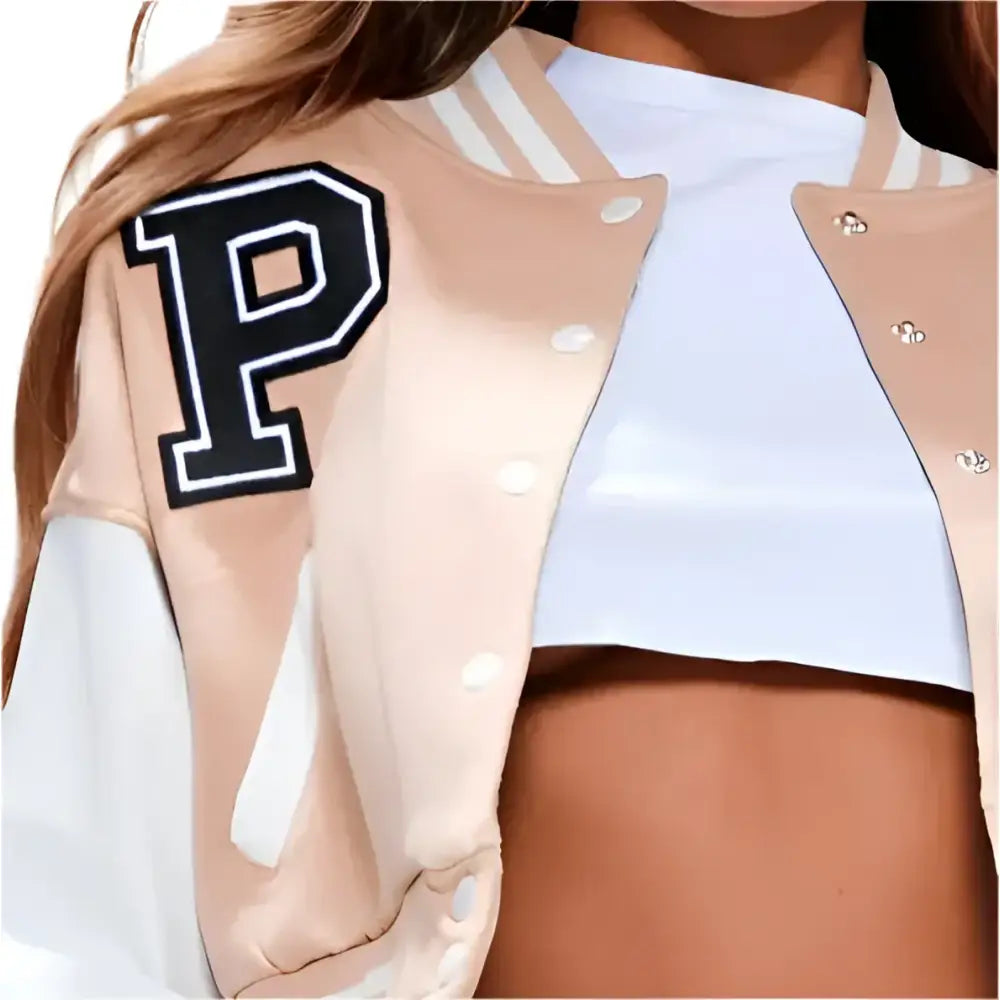 Womens Light Pink Varsity Leather Bomber Jacket - Riders Republic UK