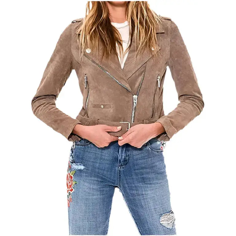 Womens Cropped Suede Biker Jacket - Riders Republic UK