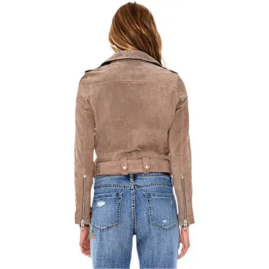 Womens Cropped Suede Biker Jacket - Riders Republic UK