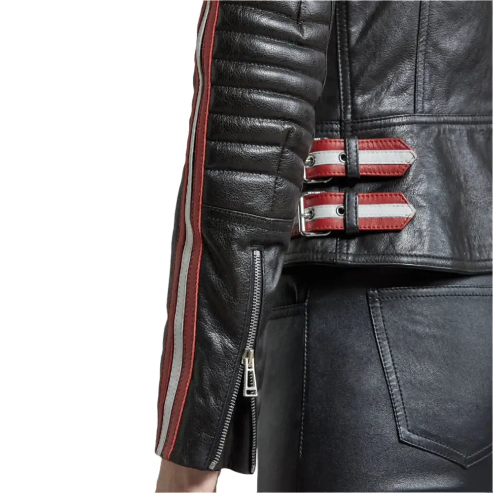 Womens Black Leather Moto Jacket - Riders Republic UK