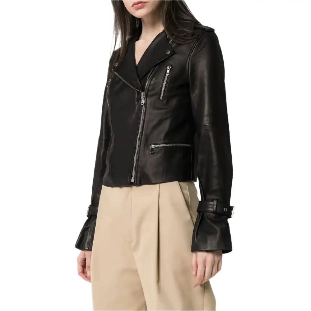 Petite Black Leather Asymmetrical Jacket Women - Riders Republic UK
