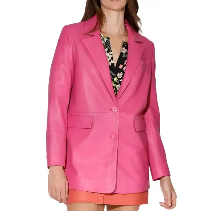 Womens Pink Leather Blazer - Riders Republic UK