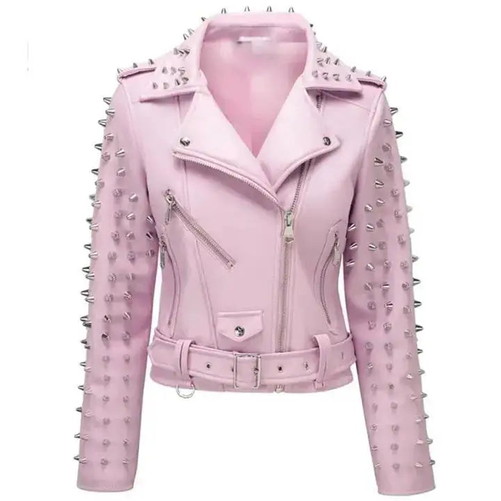 Pink Studded Leather Jacket Women - Riders Republic UK