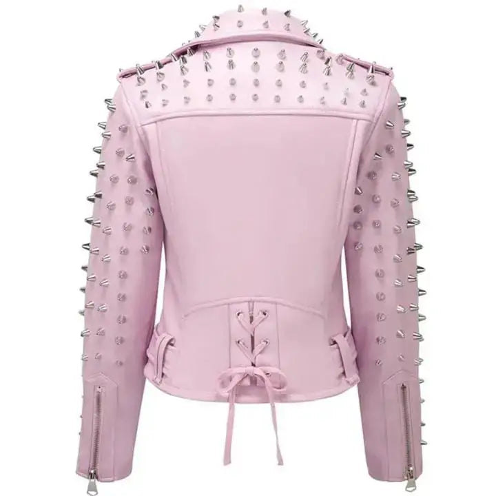 Pink Studded Leather Jacket Women - Riders Republic UK
