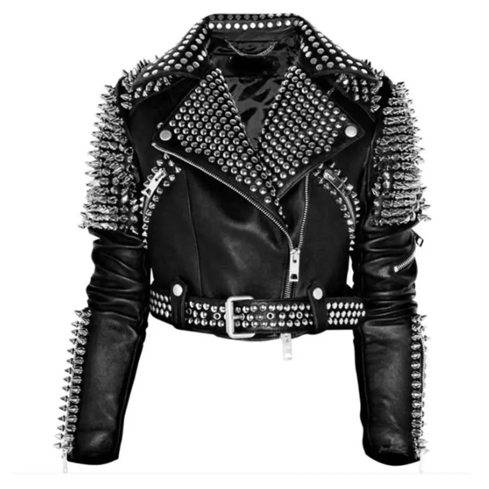 Women’s Silver Studded Punk Rock Biker Jacket - Riders Republic UK