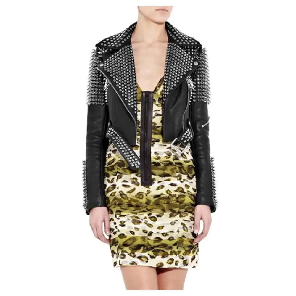 Women’s Silver Studded Punk Rock Biker Jacket - Riders Republic UK