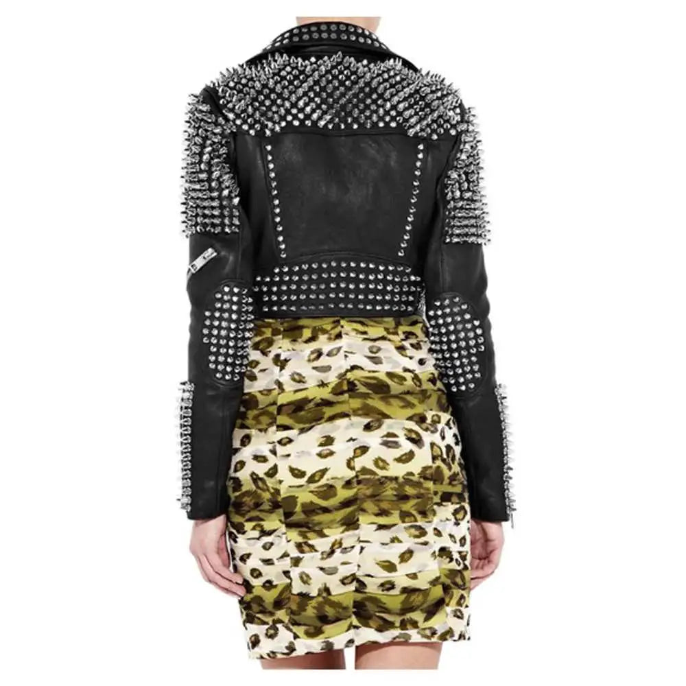Women’s Silver Studded Punk Rock Biker Jacket - Riders Republic UK