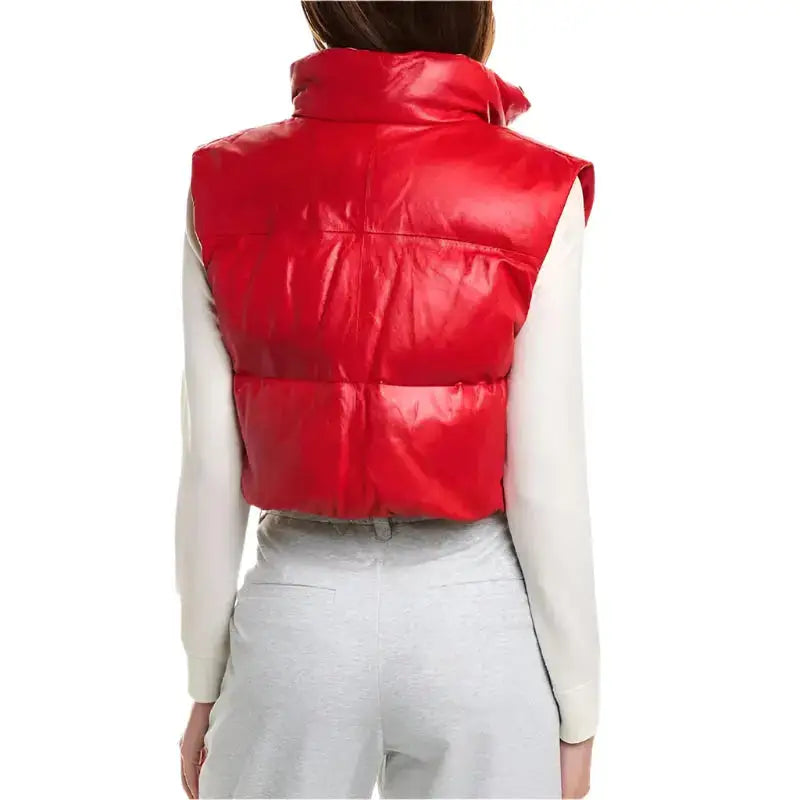 Red Lambskin Leather Puffer Vest Women - Riders Republic UK