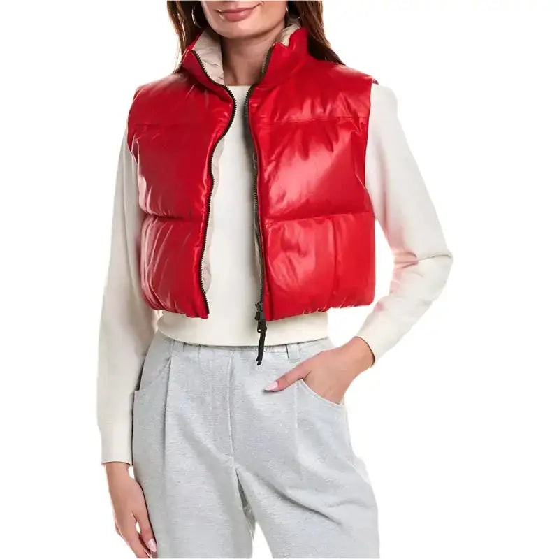 Red Lambskin Leather Puffer Vest Women - Riders Republic UK