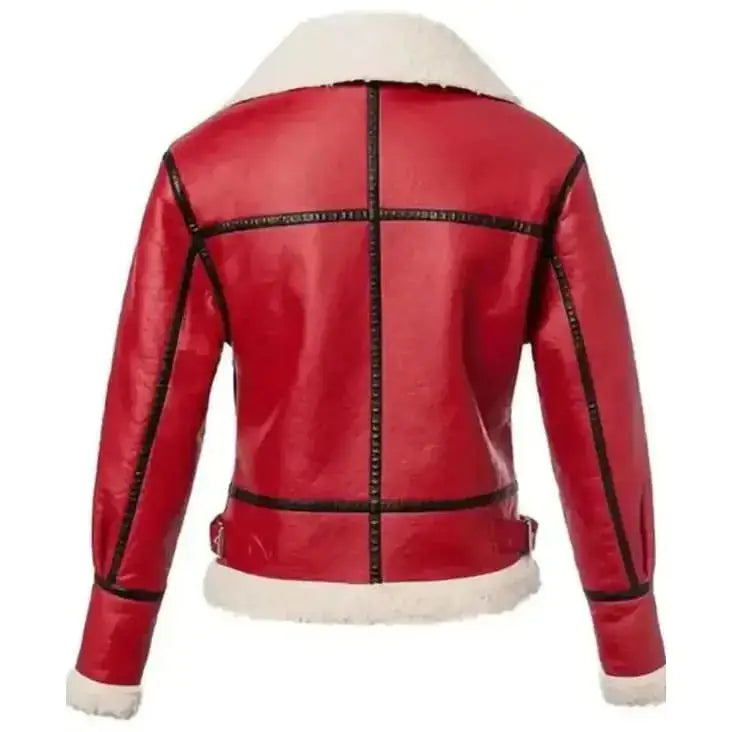 Red Shearling Leather Jacket Womens - Riders Republic UK