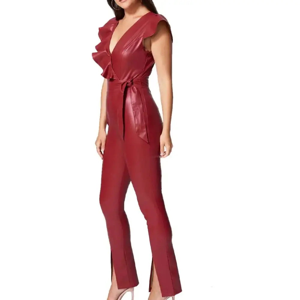 Women’s Ruffle Detailed Leather Jumpsuit - Riders Republic UK