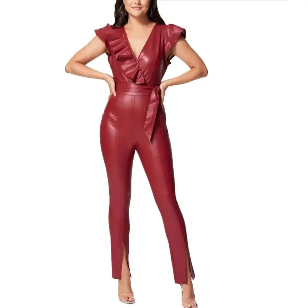 Women’s Ruffle Detailed Leather Jumpsuit - Riders Republic UK