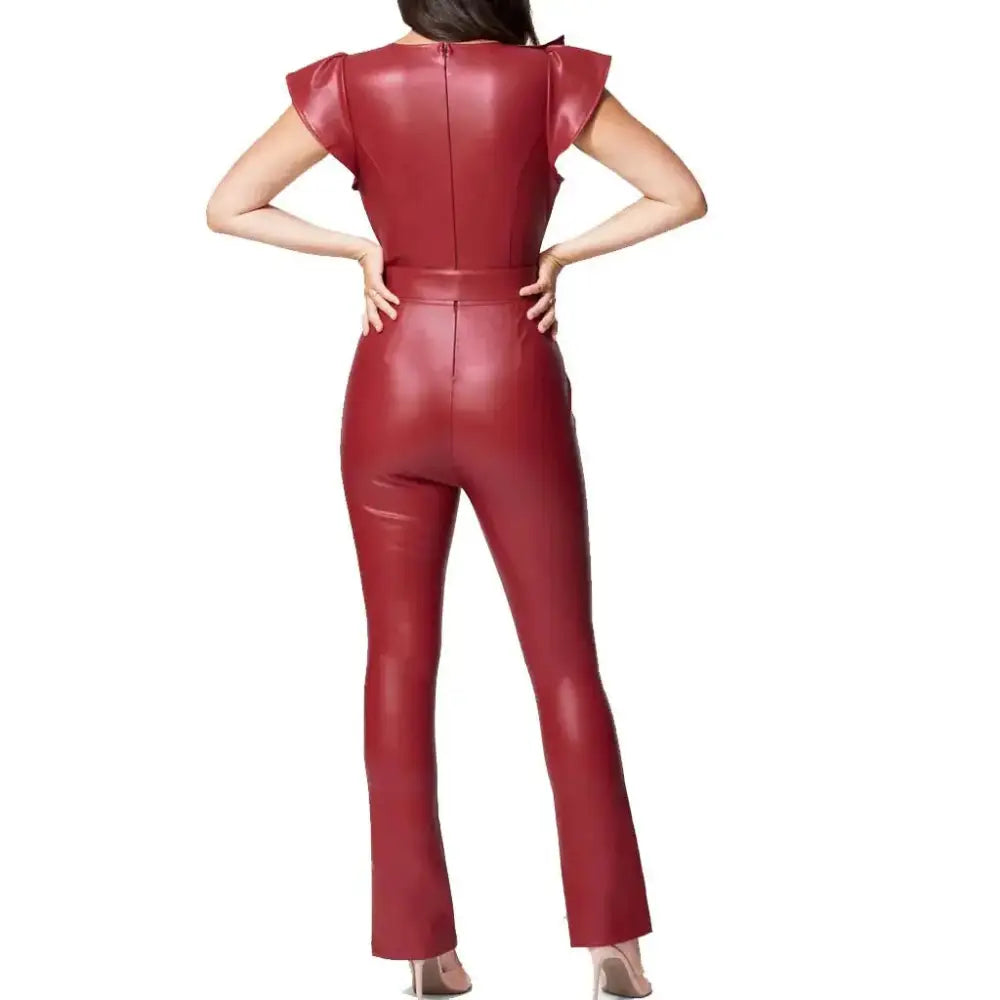 Women’s Ruffle Detailed Leather Jumpsuit - Riders Republic UK