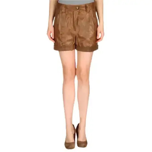 Womens Sassy Brown Leather Ruffle Shorts - Riders Republic UK