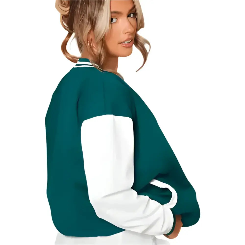 Sea Green Varsity Leather Bomber Jacket Womens - Riders Republic UK