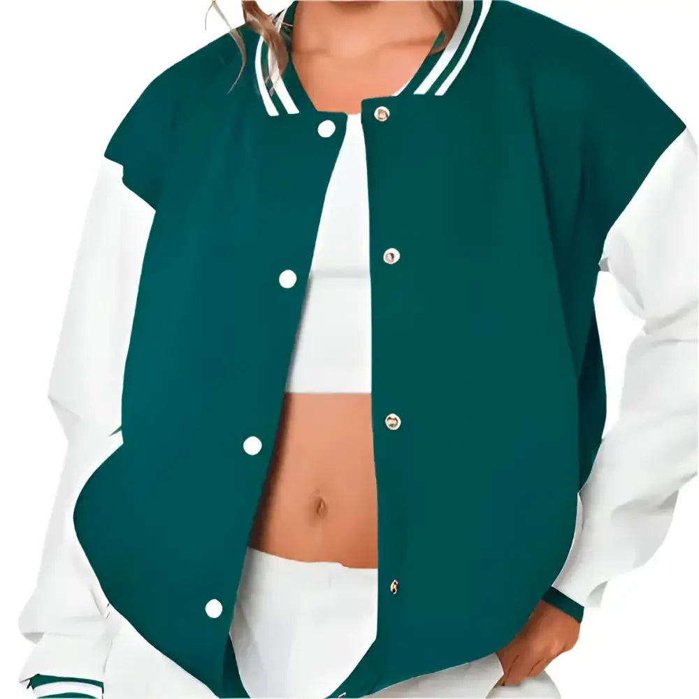 Sea Green Varsity Leather Bomber Jacket Womens - Riders Republic UK