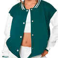 Sea Green Varsity Leather Bomber Jacket Womens - Riders Republic UK