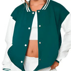 Sea Green Varsity Leather Bomber Jacket Womens - Riders Republic UK