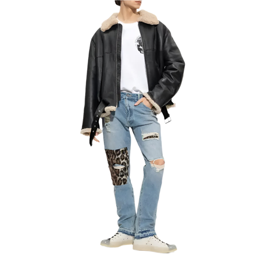 Womens Shearling Lined Black Aviator Jacket - Riders Republic UK