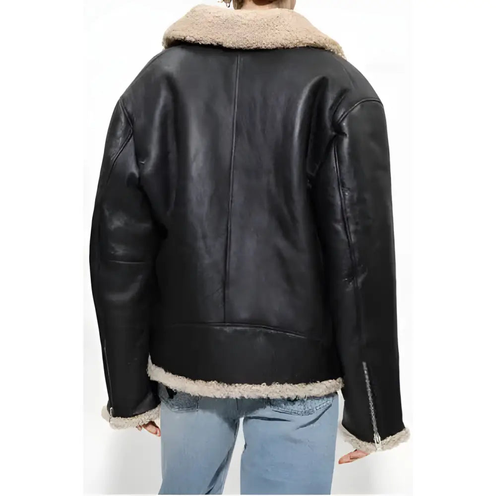 Womens Shearling Lined Black Aviator Jacket - Riders Republic UK