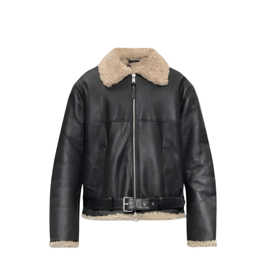 Womens Shearling Lined Black Aviator Jacket - Riders Republic UK