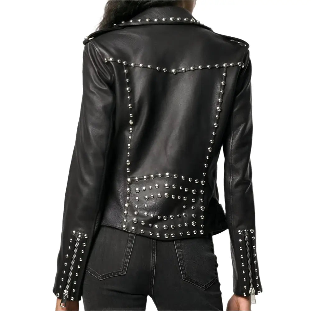 Silver Studded Black Leather Brando Jacket - Riders Republic UK