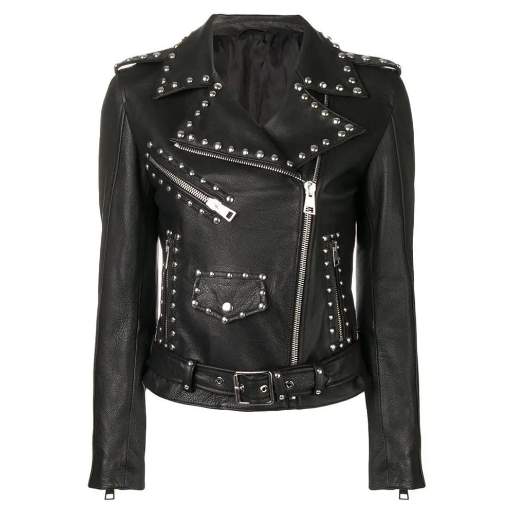 Silver Studded Black Leather Brando Jacket - Riders Republic UK