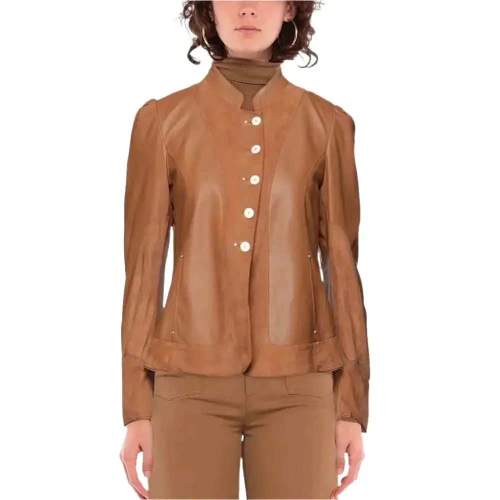 Leather and Suede Mandarin Collar Jacket for Women - Riders Republic UK