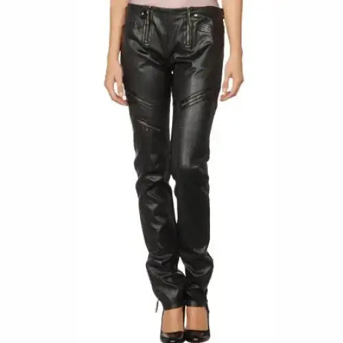 Lambskin Leather Pants with Zipper Detail - Riders Republic UK