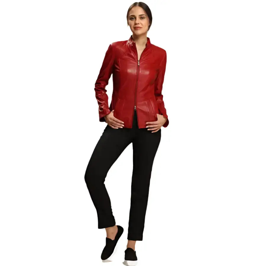 Red Lambskin Leather Jacket Women - Riders Republic UK