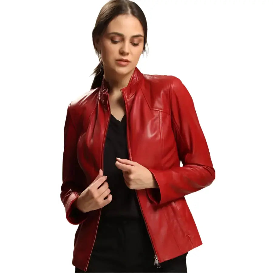Red Lambskin Leather Jacket Women - Riders Republic UK