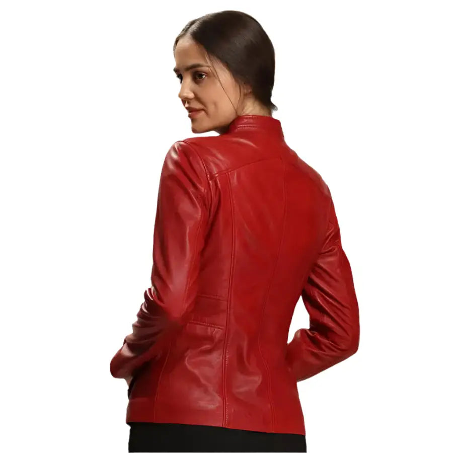 Red Lambskin Leather Jacket Women - Riders Republic UK