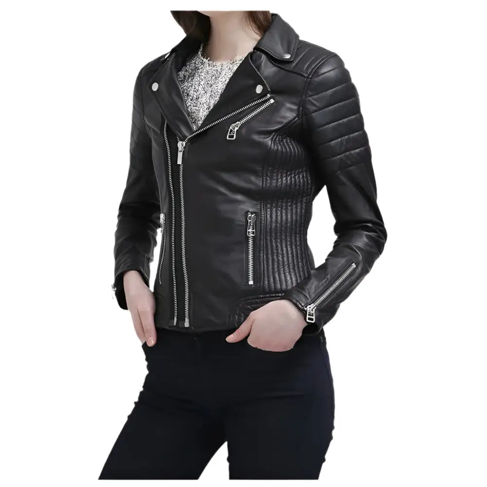 Womens Slim Fit Black Leather Jacket - Riders Republic UK