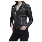 Womens Slim Fit Black Leather Jacket - Riders Republic UK