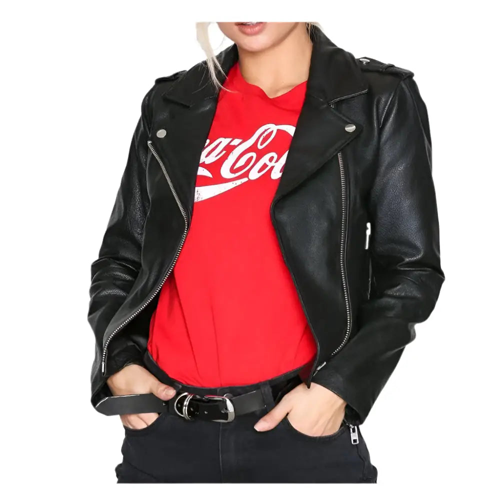 Womens Slim Fit Biker Leather Jacket - Riders Republic UK