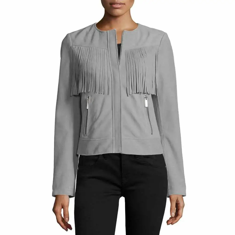 Womens Slim Fit Fringe Leather Jacket - Riders Republic UK